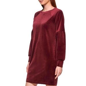 🆕 Marc New York LONG PUFF SLEEVE LUXE VELVET SHEATH DRESS Burgundy Sz Large
